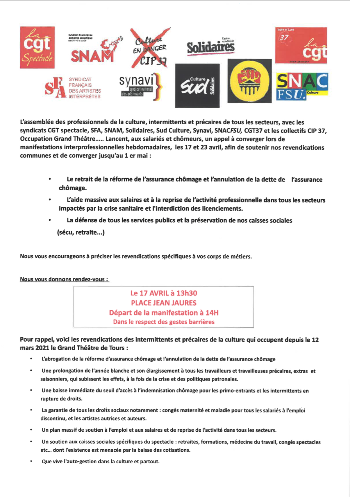 action du 17 et 23 avril 2021