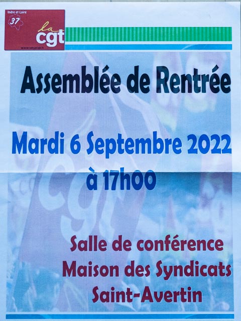 assemblée de rentrée 6 septembre 2022 UD CGT 37