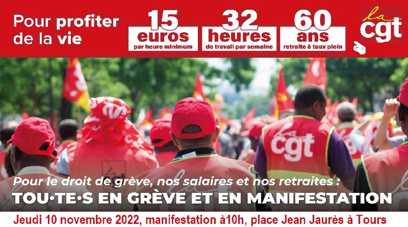 Augmenter les salaires maintenant ! 10 novembre : la réponse c’est la grève ! UD CGT 37