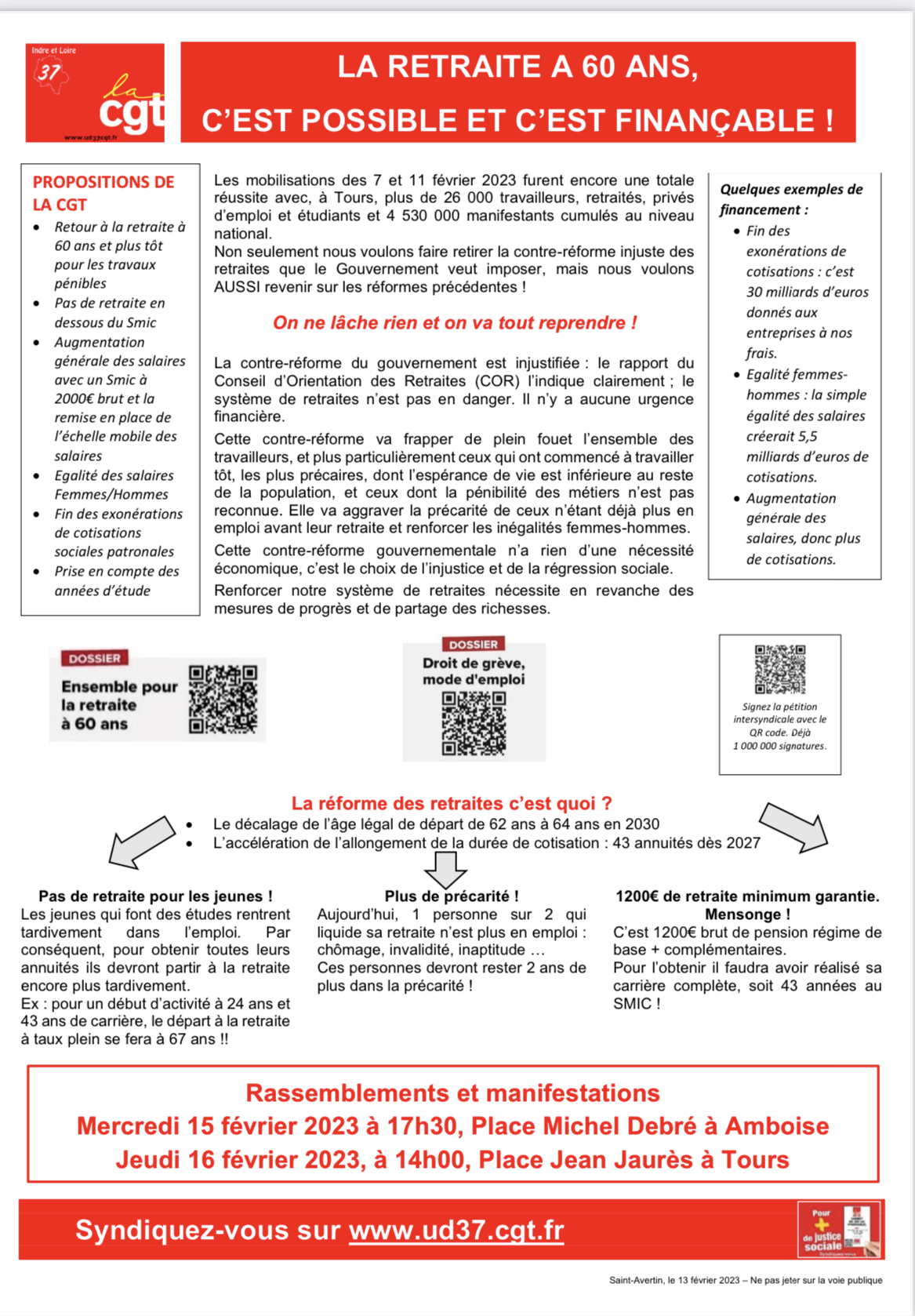 action du 16 février 2023 UD CGT 37