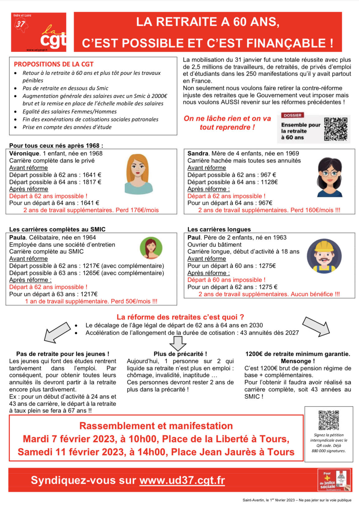 tract UD CGT 37 action du 7 et 11 janvier 2023