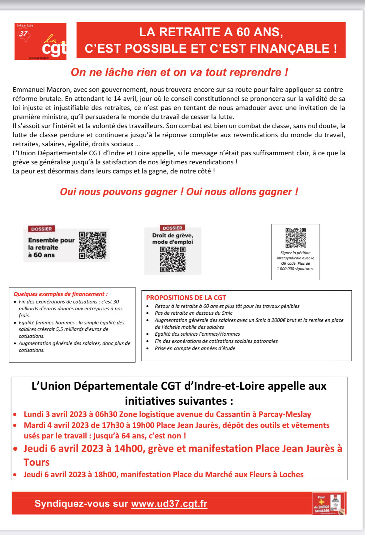 action du 6 avril 2023 UD CGT 37