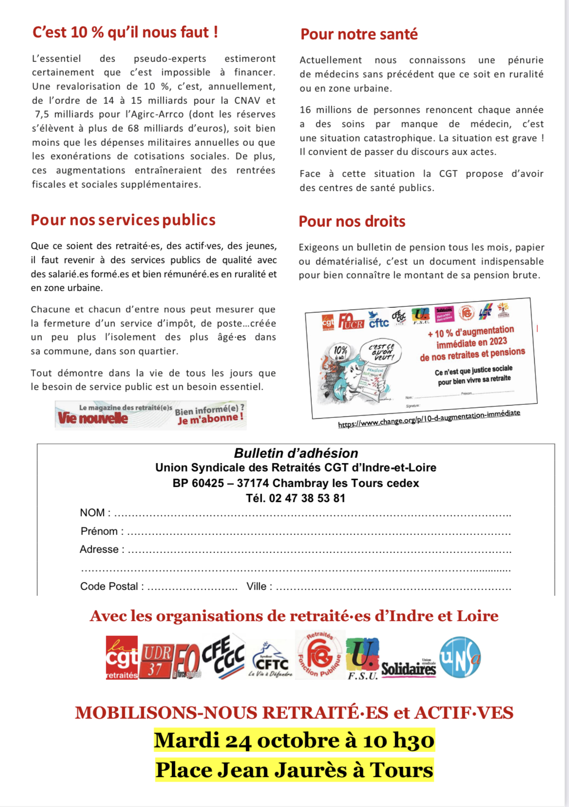 action du 24 octobre 2023 USR CGT CGT 37