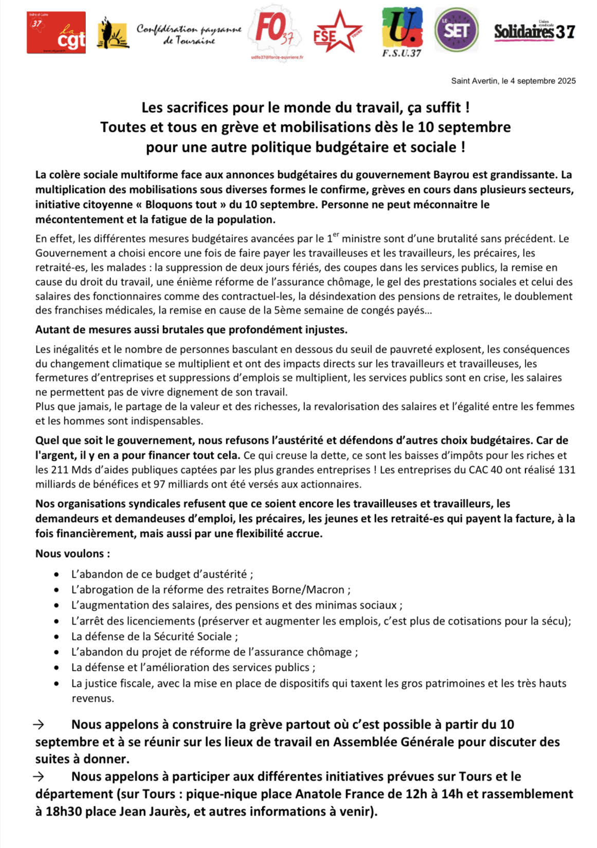 Action du 10 septembre 2025