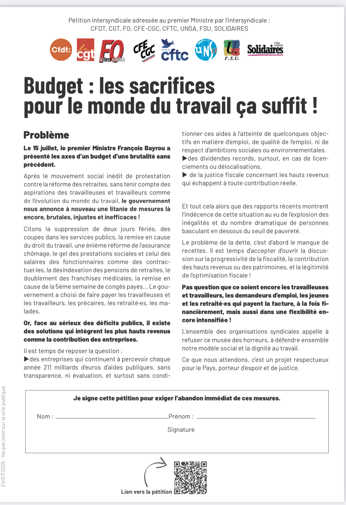 tract pétition unitaire
