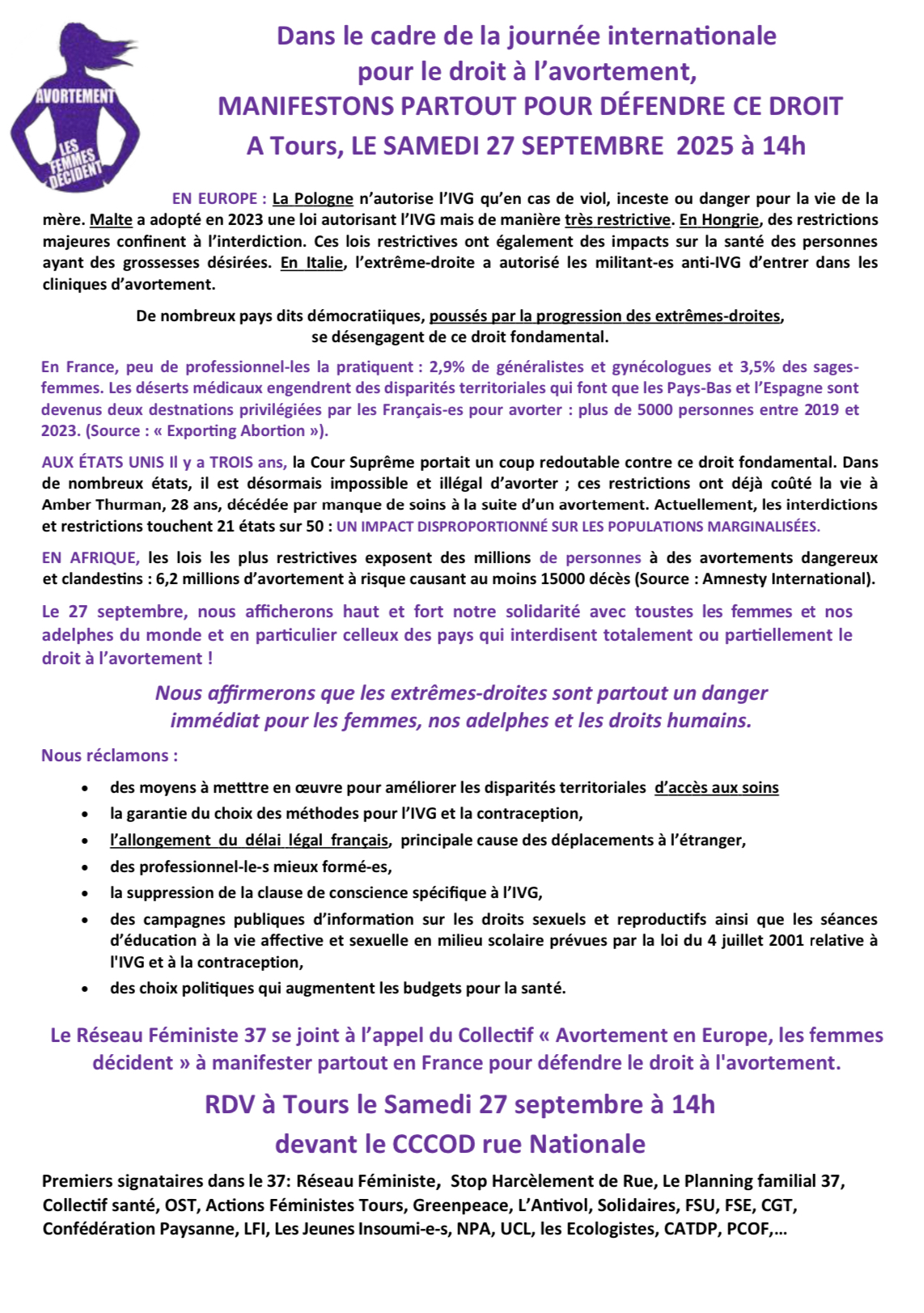 droit à k'avortement 27 septembre 2025 UD CGT 37