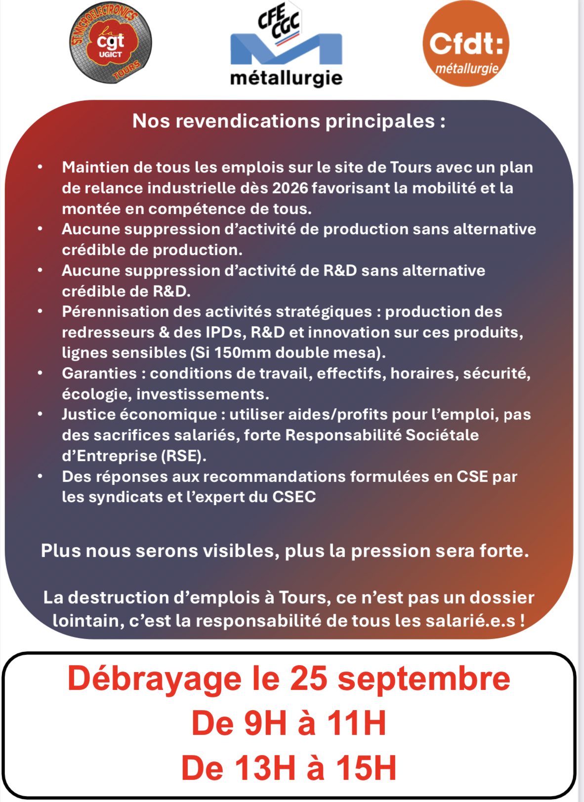 action 25 septembre ST Microélectronic Tours UD CGT 37