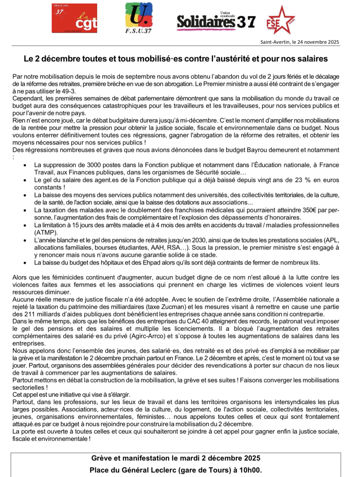 action 2 décembre 2025 UD CGT 37