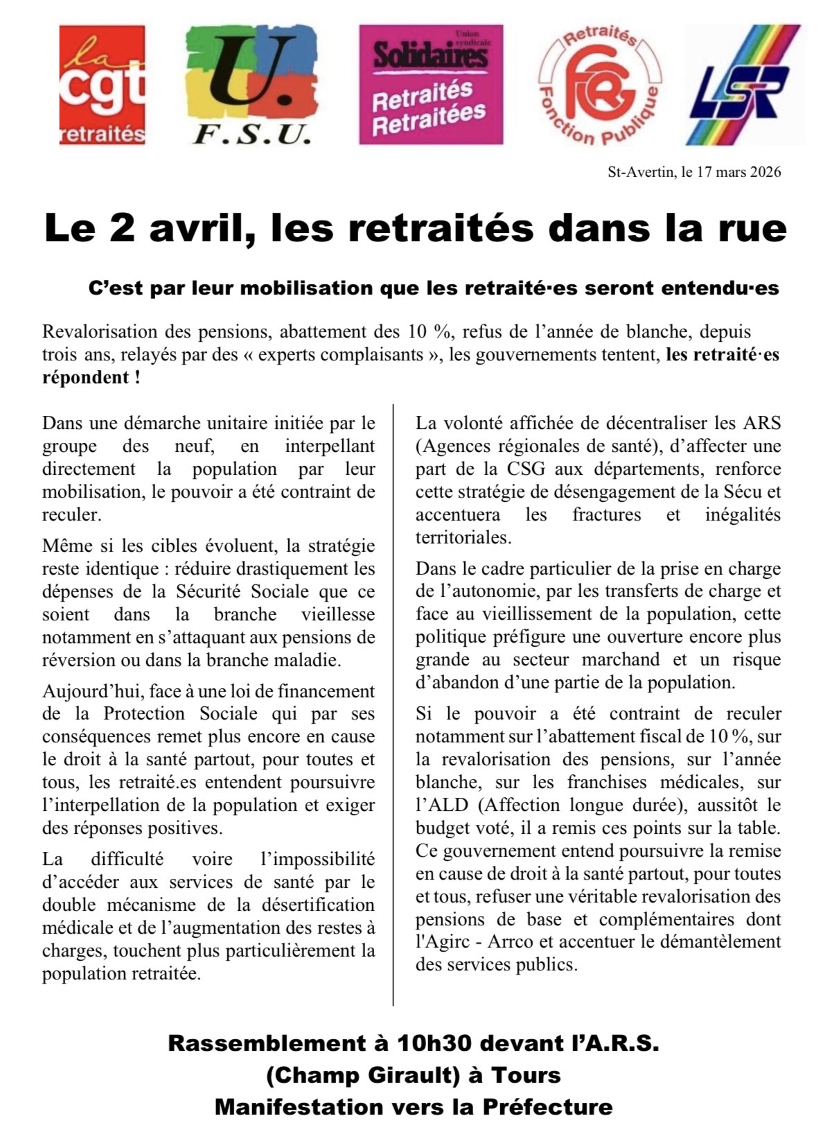 action retraités 2 avril 2026 USR CGT37