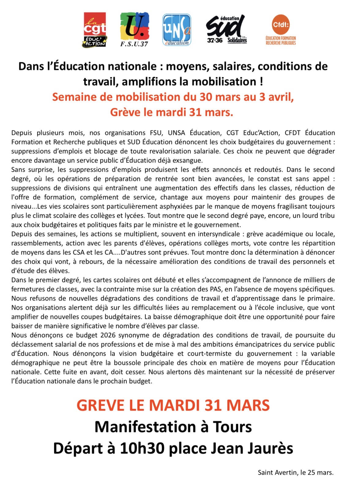 action éducation nationale UD CGT 37