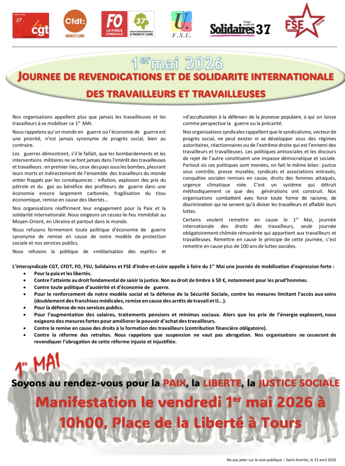 1er mai UD CGT 37 Tract unitaire
