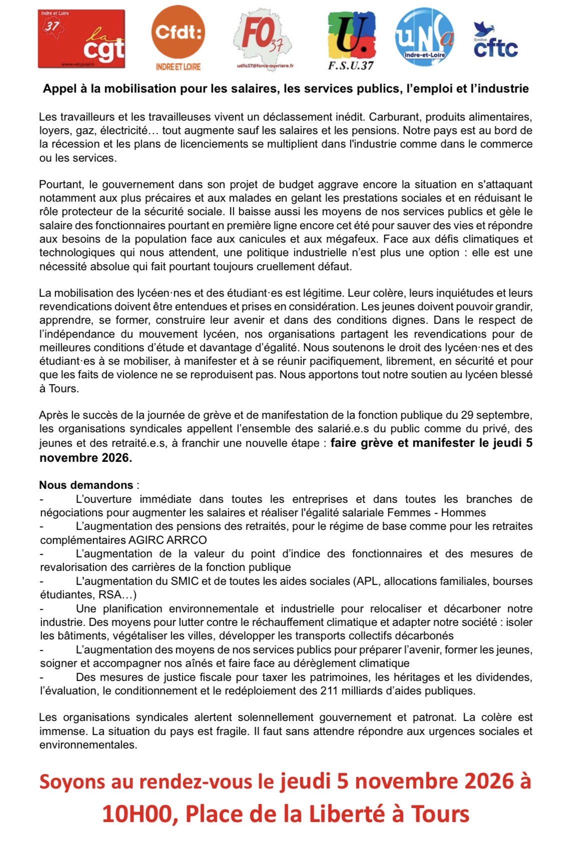 action du 5 novembre 2026 UD CGT 37